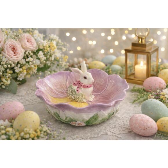 Corner Ruby Spring Collection Other - Corner Ruby Easter Bunny Pansy Flower Dish Ceramic Spring Decor